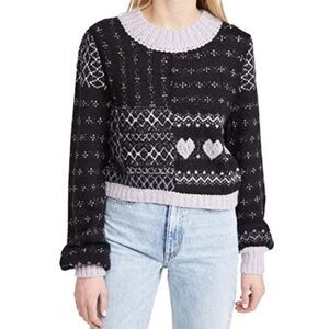 Free People Snow Globe Pullover Sweater Black Purple size Small Alpaca Boxy